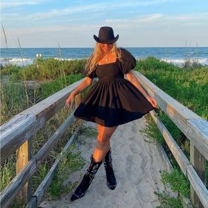 Black Puff Sleeve Mini Dress